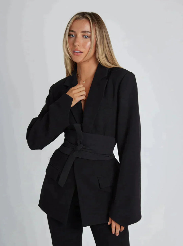 Elena | Blazer ceinturé pour femme | Longue - Douxora